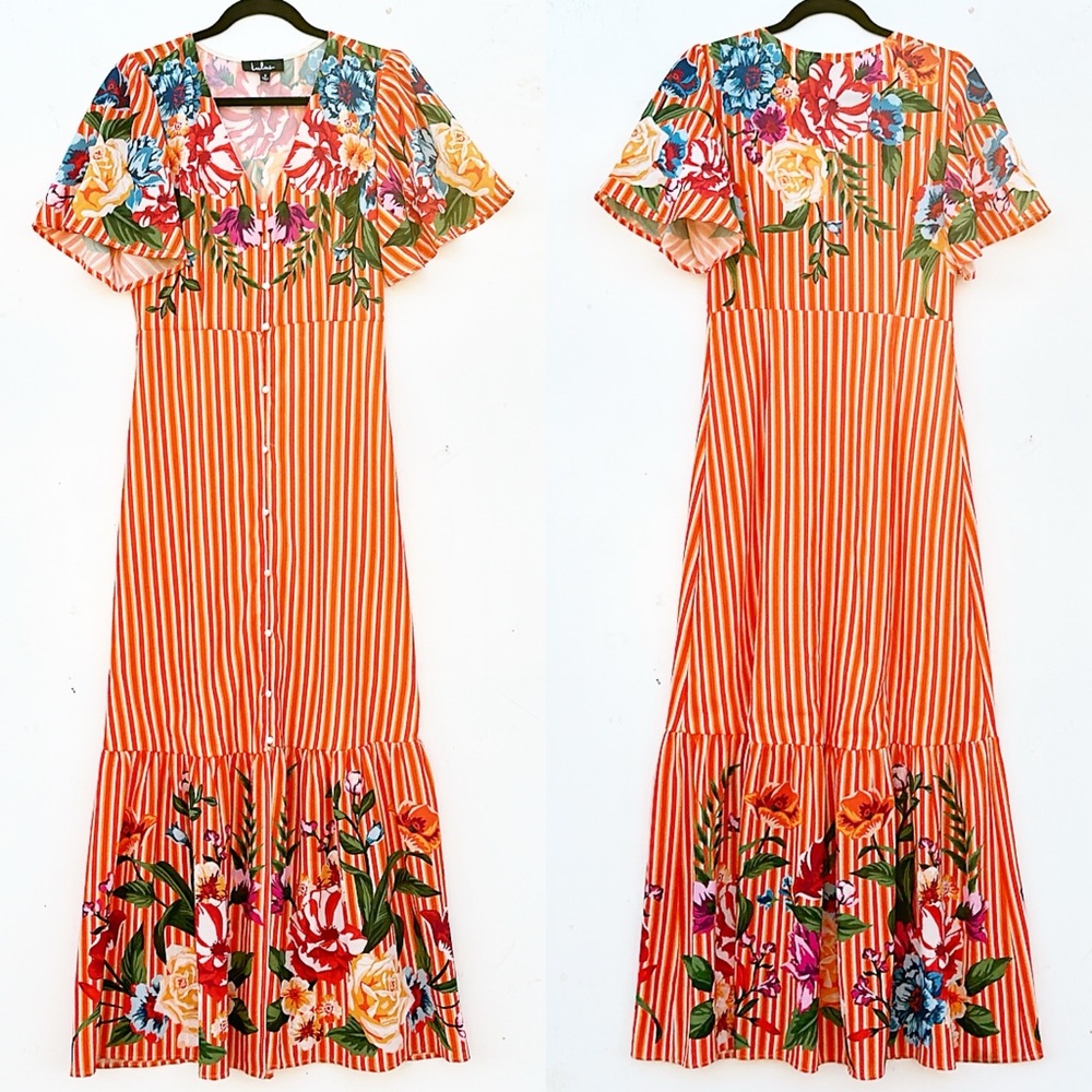 Lulu's Orange Striped Floral Maxi Dress - Picture 2 of 7